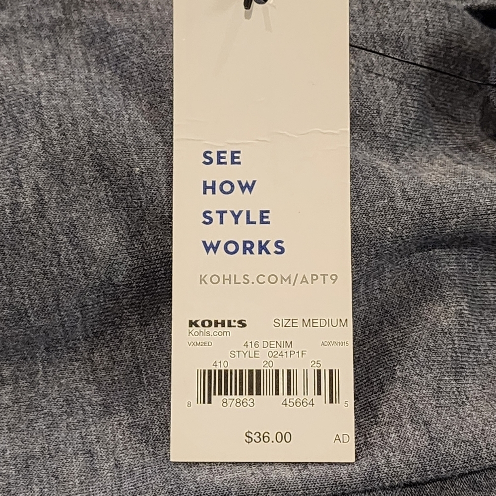 Apt. 9 Lattice Cutout Long Sleeve Blue Women's Top With Sharbite Hem Size M NWT - Picture 12 of 16